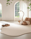 Minimalist Luxury Irregular Shaped Area Rug Cream White Curved Striped Texture Indoor Rugs 10x16 for Livingroom Bedroom Diningroom Nursery Dorm Guestroom Modern Neutral Washable Non Slip Soft Carpet