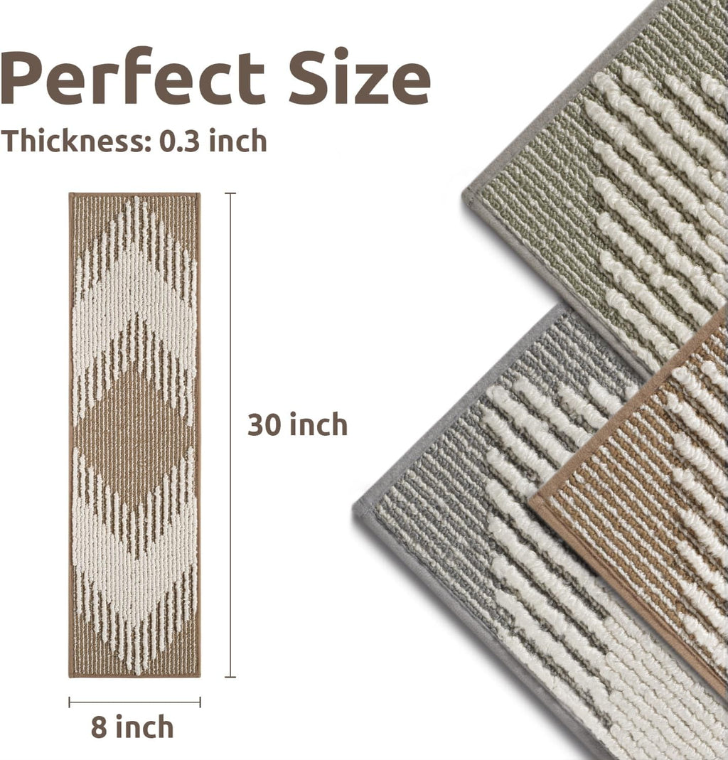 15PC Stair-Treads Non Slip, 3D Peel and Stick Stair Treads for Wooden Steps Indoor, Stair-Carpet Treads Washable Reusable Adhesive Stair-Runner Rugs for Kids and Dogs 8"x30" Brown