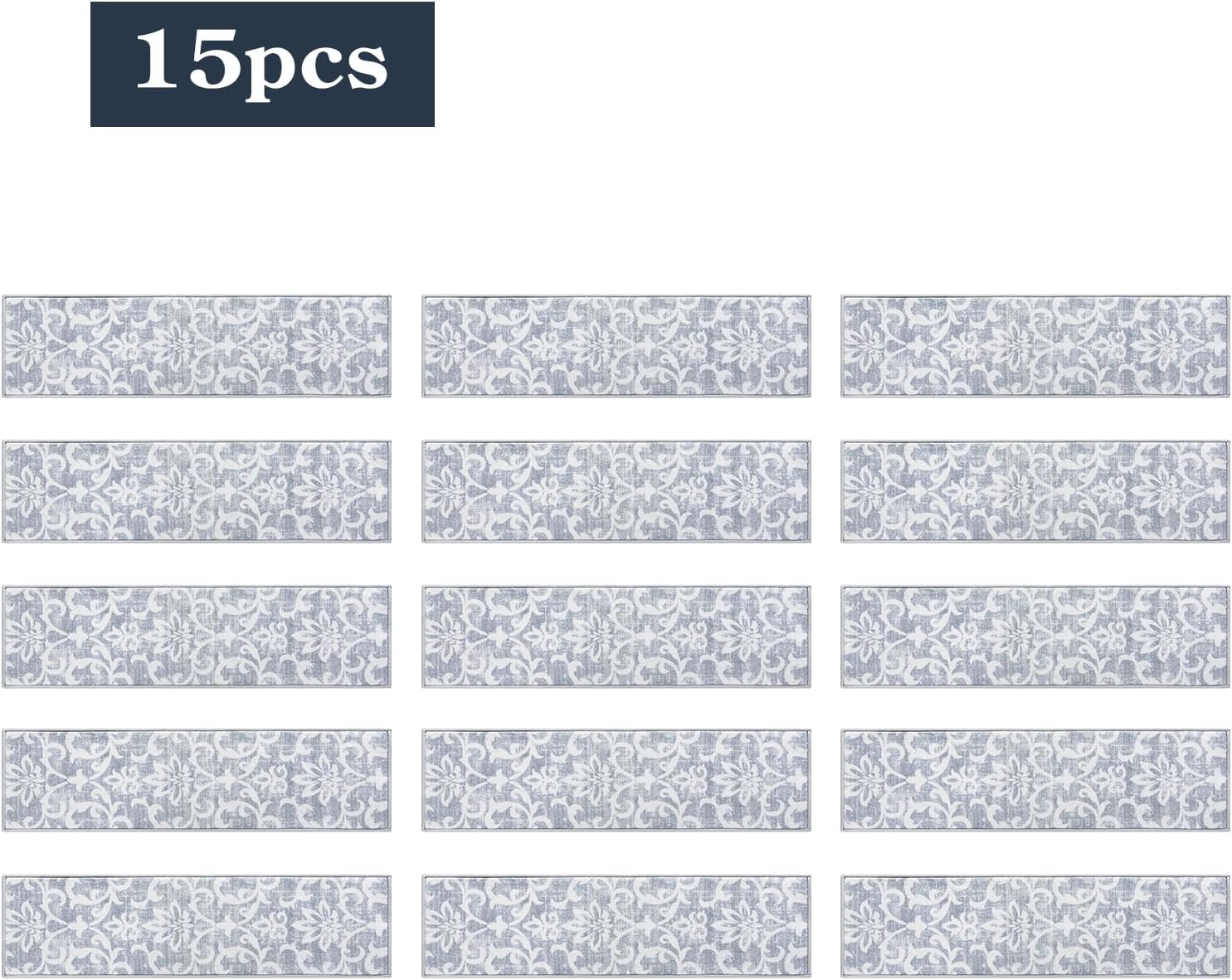 Carpet Stair Treads Non Slip Backing, 15 Pack 8" X 30" Stair Treads for Wooden Steps Indoor, Soft Washable Stairway Stair Runners Oriental Staircase Rugs for Kids Pets Elders(15pc, Grey)