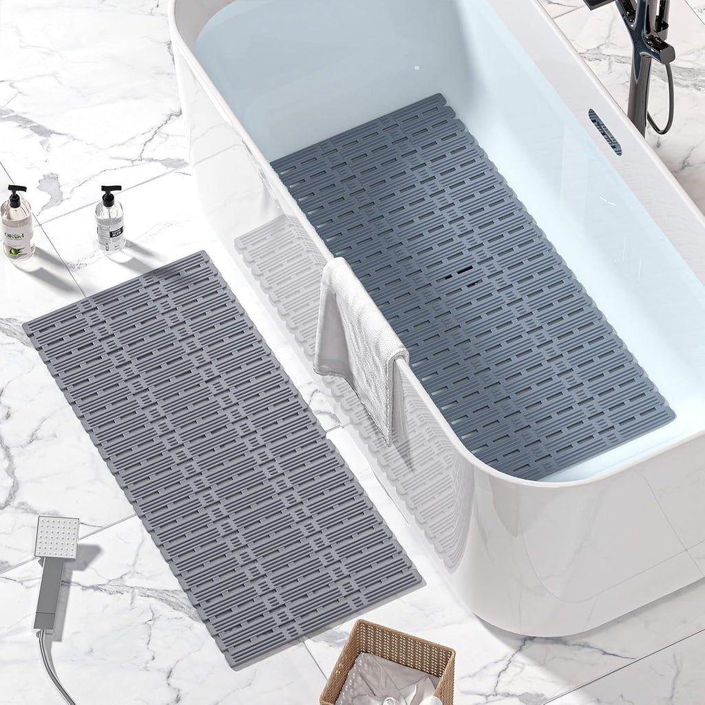 Rubber Bath Mat for Tub Non Slip, 36 x 16 inches Bathtub Mat Non Slip Shower Mats for Inside Shower, Safety Anti Slip Shower Mat with Suction Cups, Easy to Cut Bath Tub Mat, Ink Gray