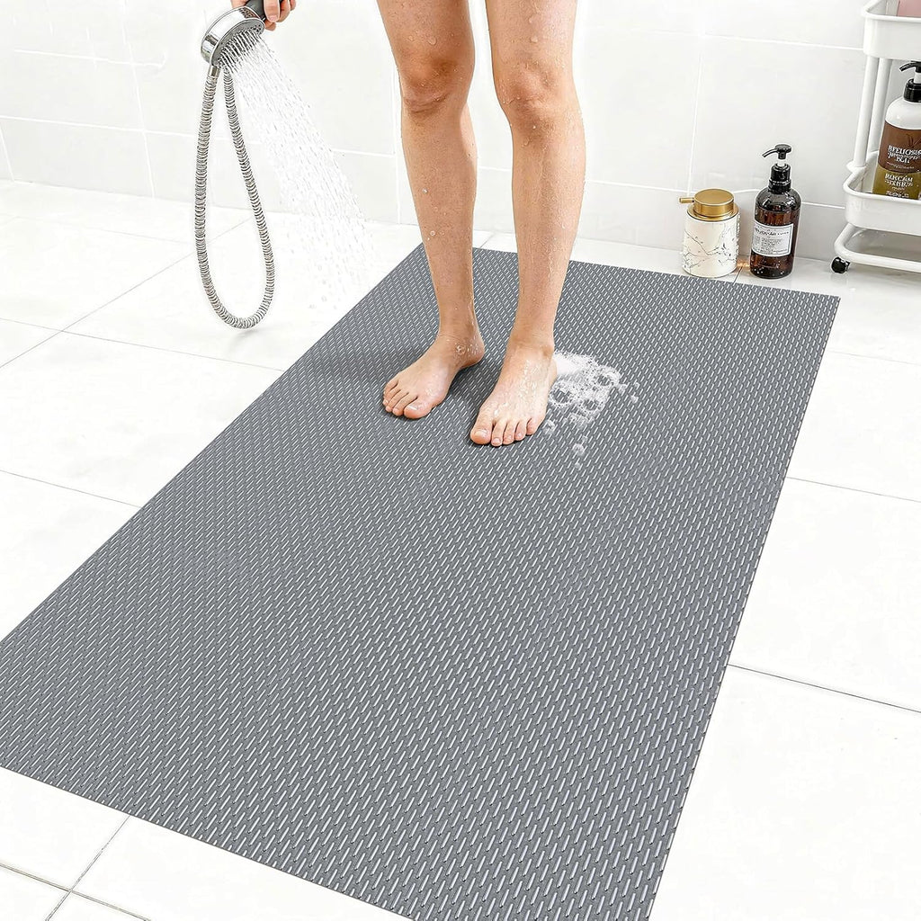 Extra Large Non-Slip Shower Mat, Fast-Dry PVC Bath Stall & Tub Mat, Drain-Hole Design,for Shower Stall Tub for Elderly/Kids，Non Slip Bathroom Safety Accessory，Gray 32"x58"