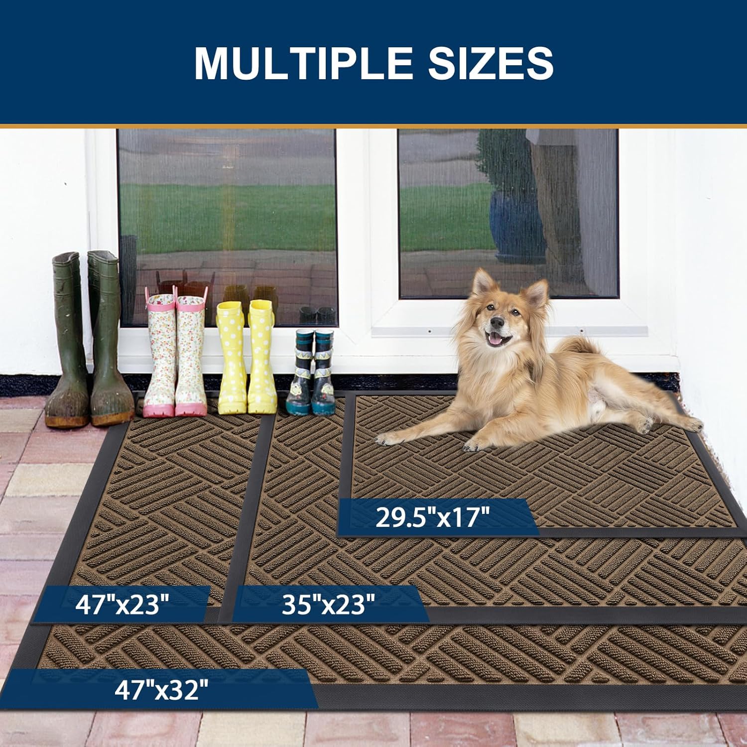Front Door Mat Outside Entrance, Heavy Duty Outdoor Indoor Natural Rubber Doormat, Non Slip, Trap Dirt and Moisture, Easy Clean, Low Profile Patio Porch Entryway Mat, 29.5x17, Brown