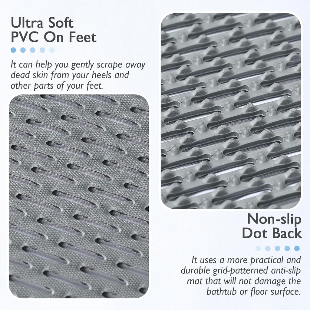 Extra Large Non-Slip Shower Mat, Fast-Dry PVC Bath Stall & Tub Mat, Drain-Hole Design,for Shower Stall Tub for Elderly/Kids，Non Slip Bathroom Safety Accessory，Gray 32"x58"