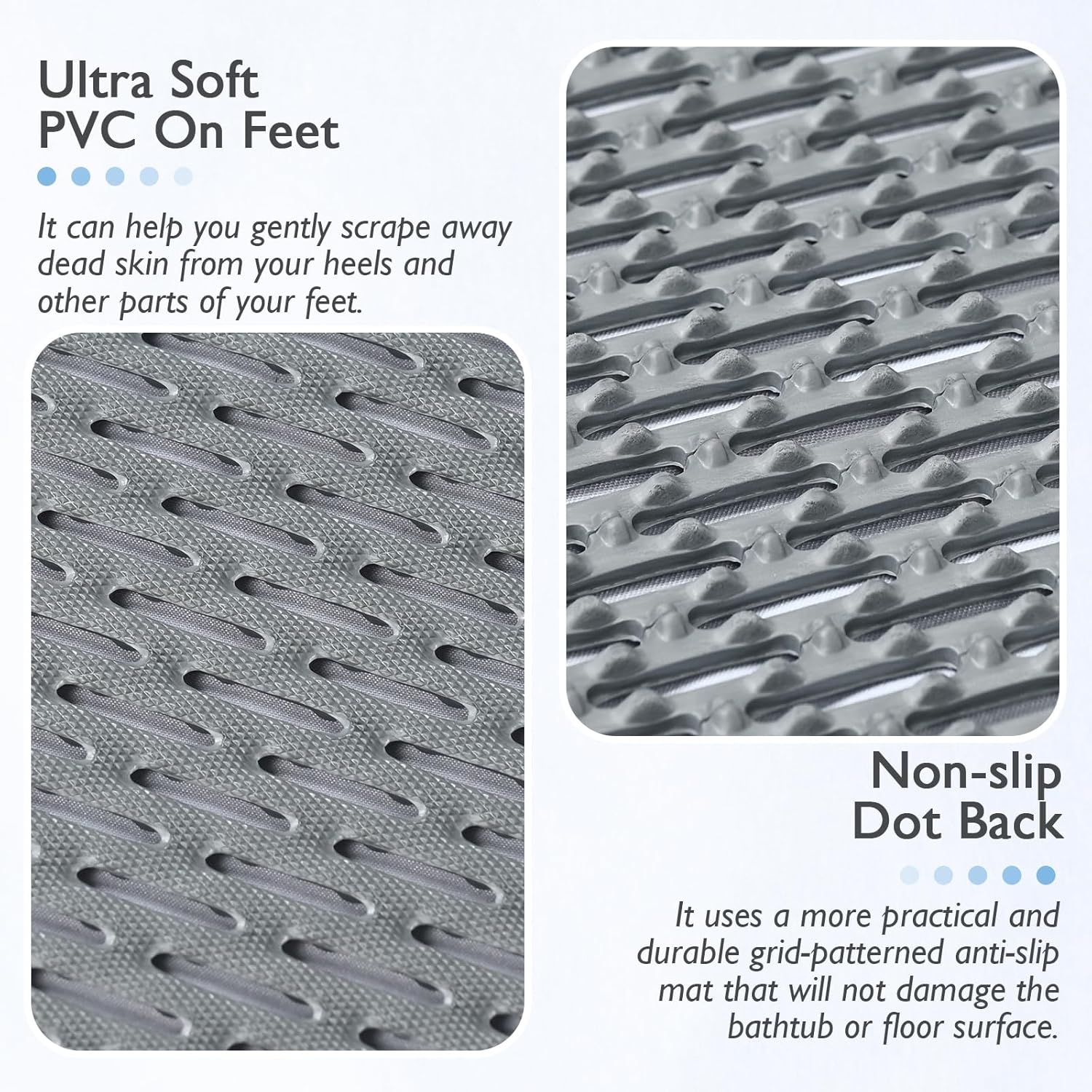 Extra Large Non-Slip Shower Mat, Fast-Dry PVC Bath Stall & Tub Mat, Drain-Hole Design,for Shower Stall Tub for Elderly/Kids，Non Slip Bathroom Safety Accessory，Gray 32"x58"