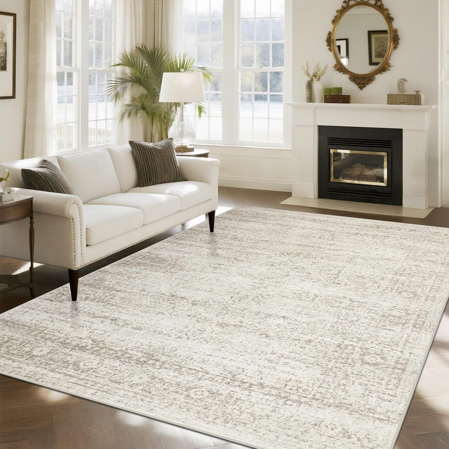 Washable Rugs 8x10 Area Rugs for Living Room,Ultra Soft Faux Wool Retro Rugs for Bedroom,Dining Room,Non Slip&Non-Shedding Low Pile Vintage Print Rug Indoor Large Carpets for Home Office Decor