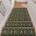 Floral Stair Treads Non-Slip Stair Runner for Wooden Steps Indoor 15PCS 30"x8" Carpet Stair Treads Stair Mats Staircase Step Treads for Kids, Elders and Dogs, Stair Covers, Black