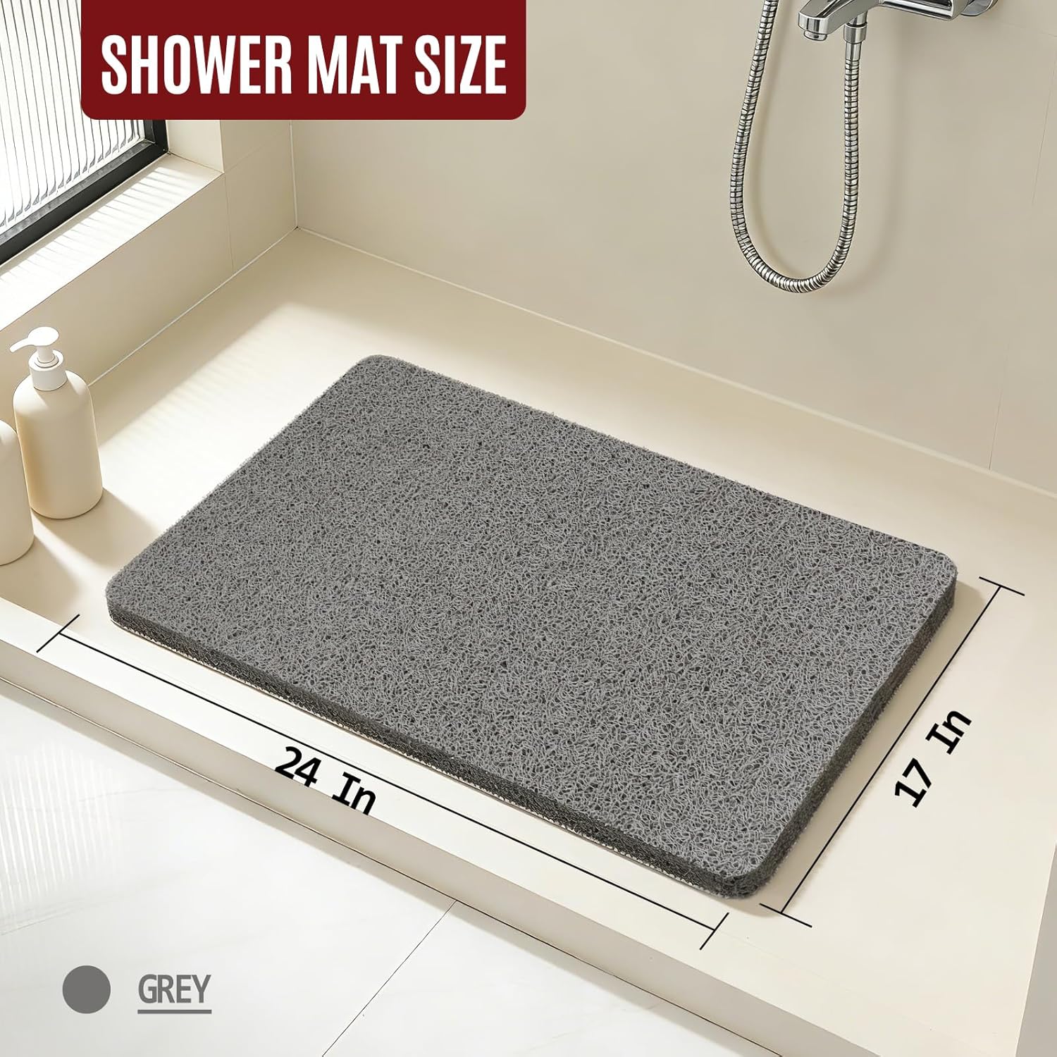 Shower Mat Bathtub Mat Non Slip, Bathmats Non Slip, Quick Drying Foot Scrubber Loofah Mats for Inside Shower, Tub, Bathroom, Home, 17 * 24inch, Grey