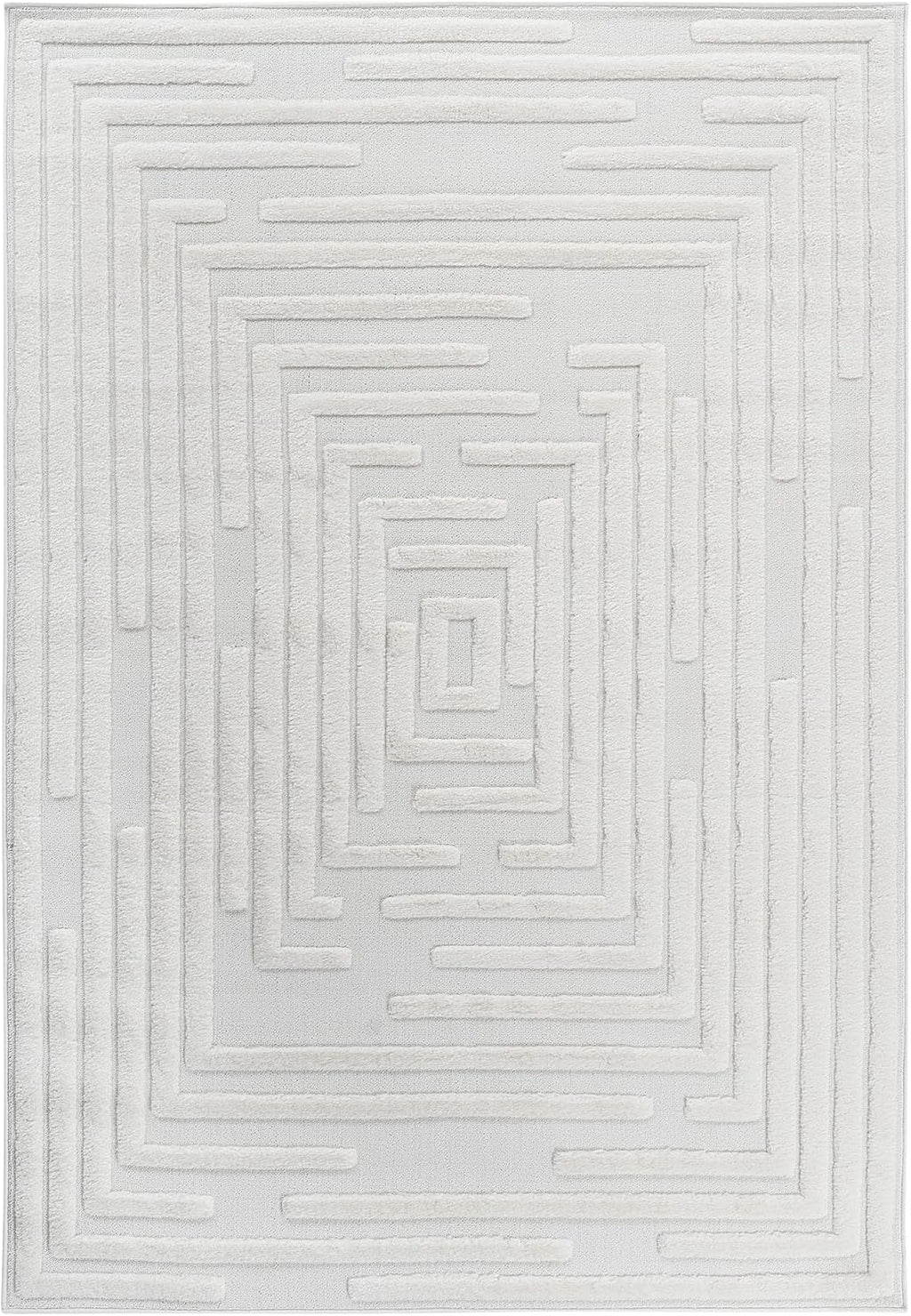 Collection High-Low Striped Cream Indoor Area Rug, 9'x12', Modern, Contemporary, Geometric, Bohemian, Bedroom, Kitchen, Living Room, Non Shedding Carpet