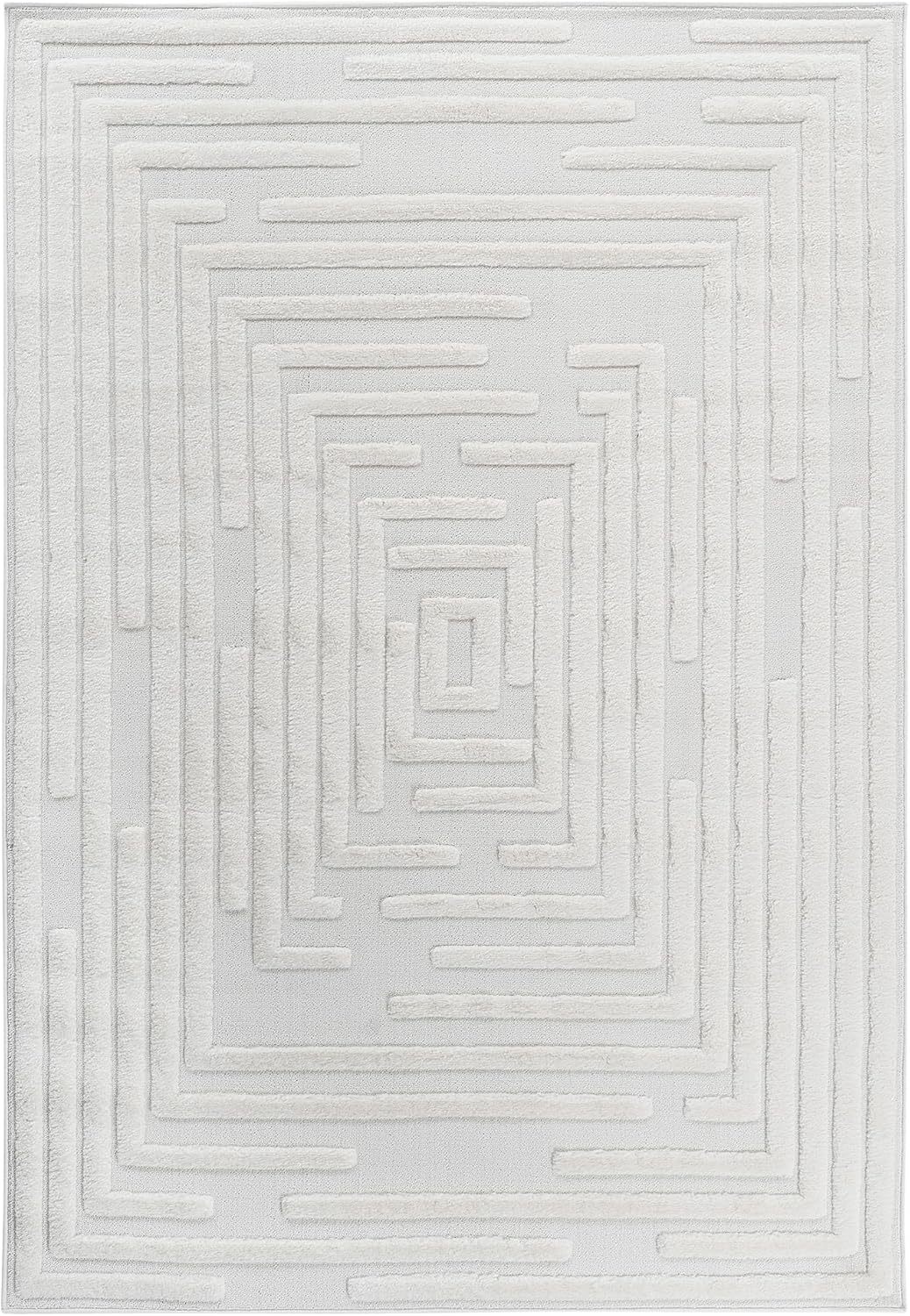 Collection High-Low Striped Cream Indoor Area Rug, 9'x12', Modern, Contemporary, Geometric, Bohemian, Bedroom, Kitchen, Living Room, Non Shedding Carpet